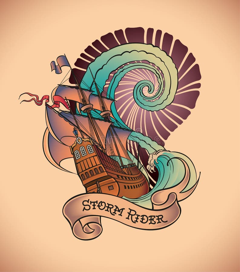 A magical pirate ship tattoo design on white | Stable Diffusion