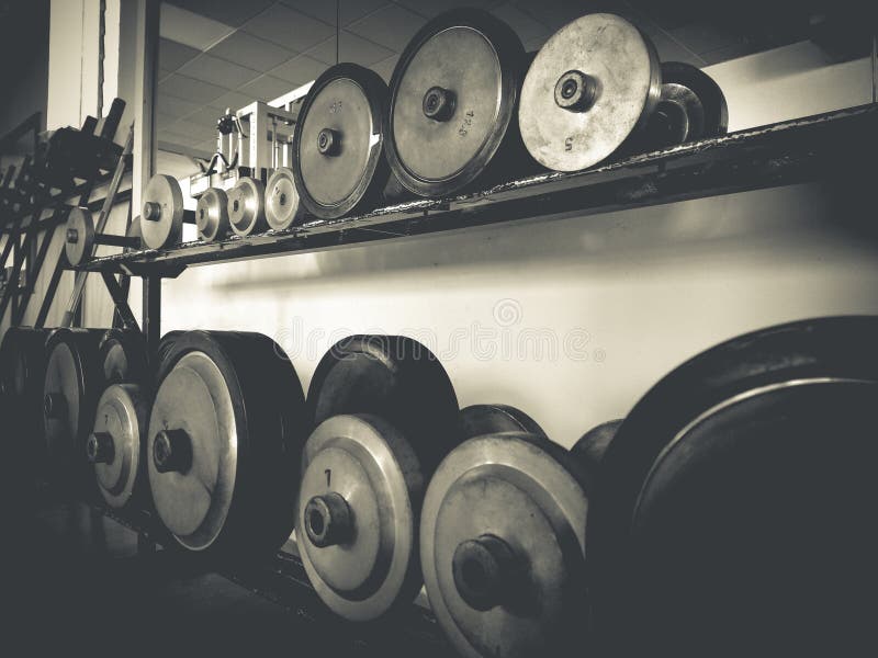 Old school weight room gym stock photo. Image of tools 272560076