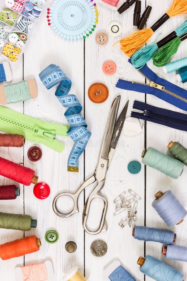 Old Scissors, Buttons, Threads, Measuring Tape and Sewing Supplies ...