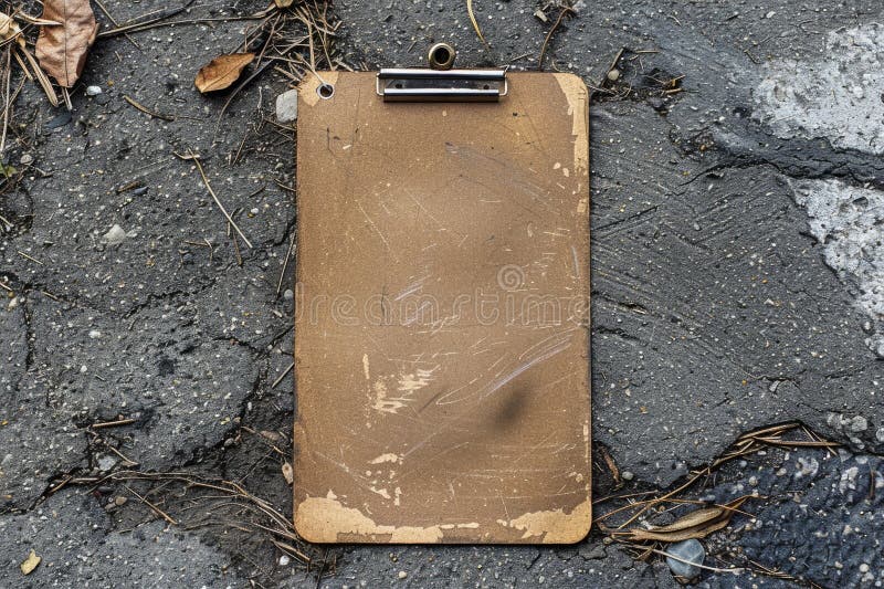 Old empty clipboard lying on the ground with copy space vector illustration