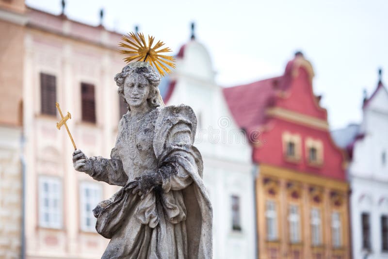 Old sculpture of saint Marketa patroness of Telc, Czech Republic.