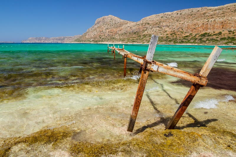 Old sea bridge. Balos Bay Greece.