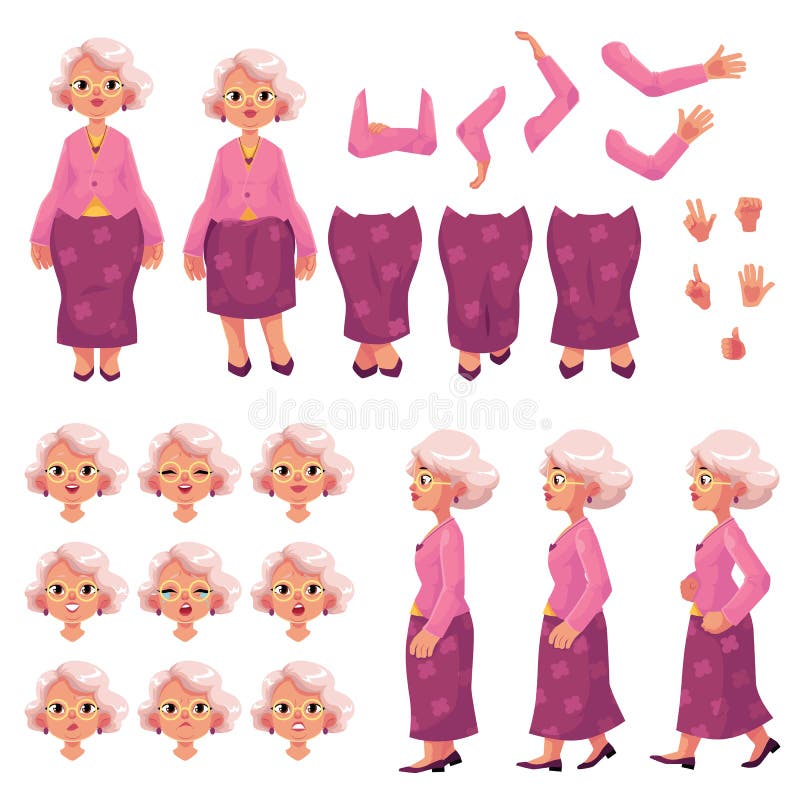 Old, senior woman character creation set