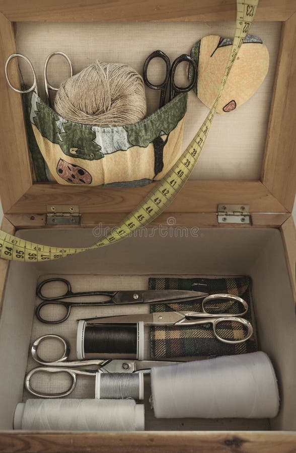 Old Sewing Kit with Scissors and Coils Stock Image Image of apparel