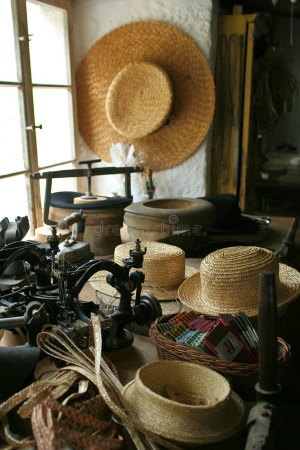 Old Sewing Machine and Straw Hats