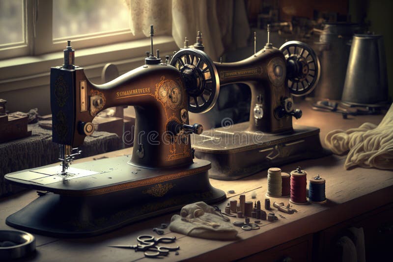 Old Sewing Machines in Sewing Generative AI Stock