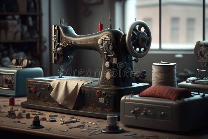 Old Sewing Machines in Sewing Generative AI Stock