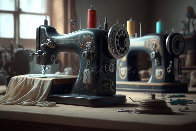 Old Sewing Machines in Sewing Generative AI Stock