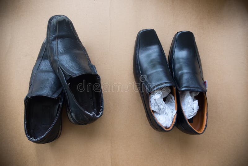 Comparison of an Old and New Shoes Stock Photo - Image of husband ...