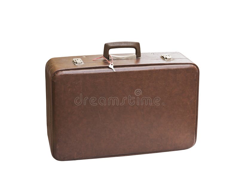 Old shabby vintage suitcase isolated on white background. Retro style stock image Old shabby vintage suitcase isolated on white background. Retro style stock image