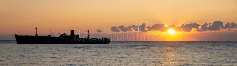 Old ship of Costinesti in sunrise light