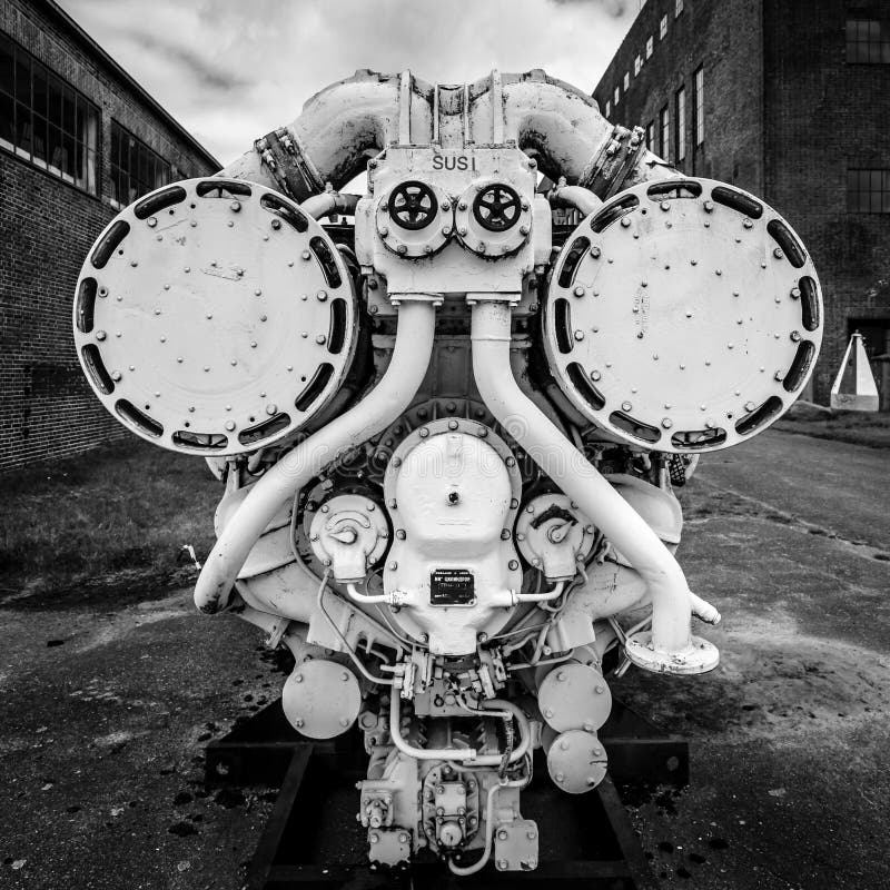 Old Ship Diesel Engine. Territory of the Army Research Center
