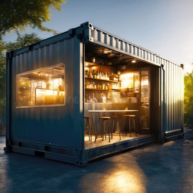 Old Shipping Container is Converted into a Chic Coffee Shop, Generative