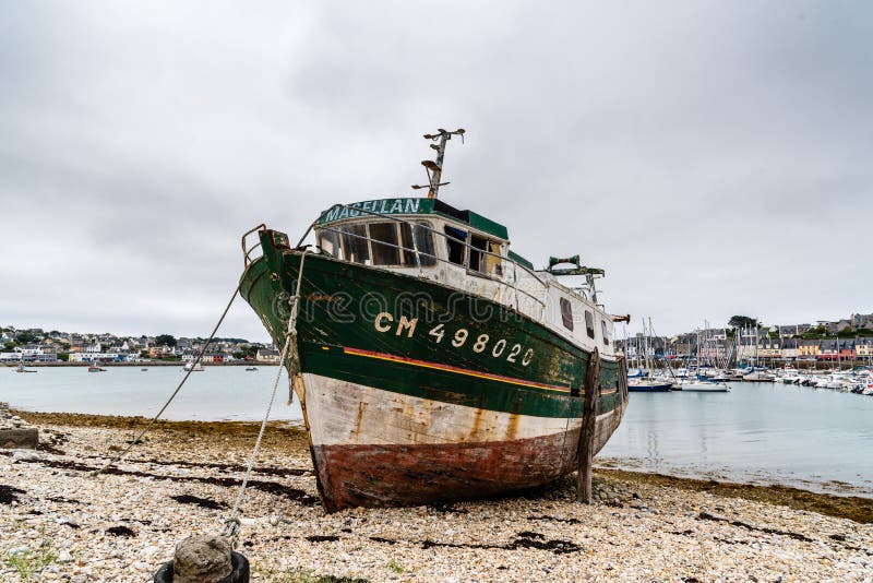 Old shipwrecks in boat cemetery in Camaret-sur-mer royalty free stock images Old shipwrecks in boat cemetery in Camaret-sur-mer royalty free stock images