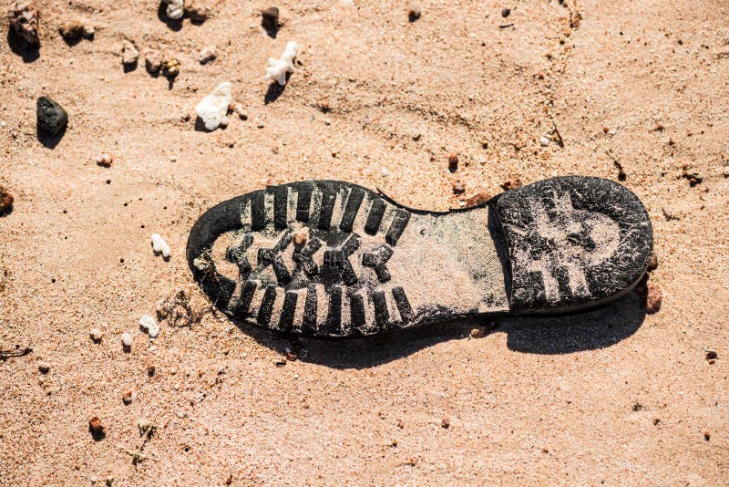 Old shoe on sand stock photo. Image of sand, closeup - 44858934