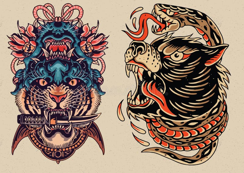 Old Skool Tatoo flash set stock vector. Illustration of horror - 253911761