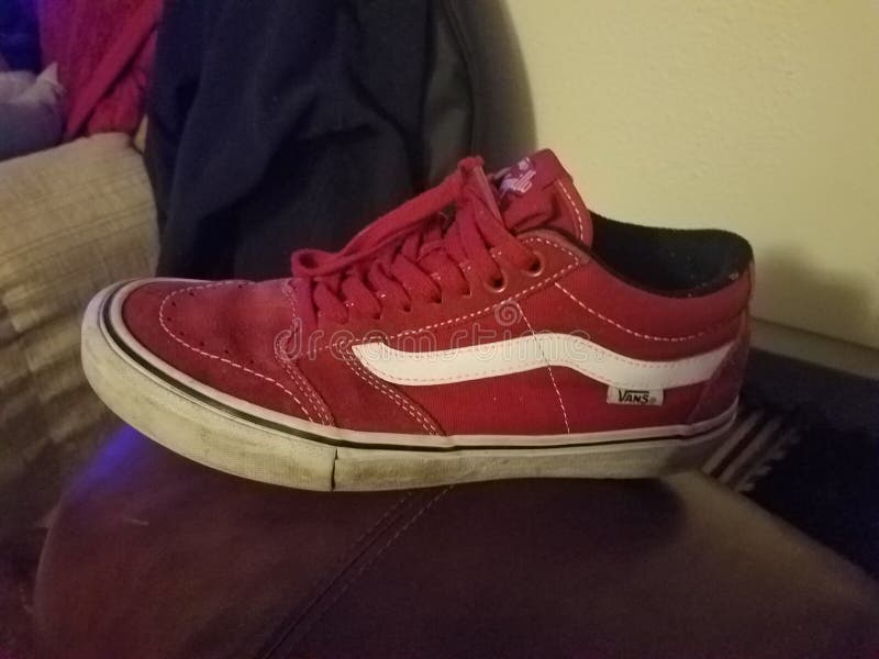 vans old skool red on feet