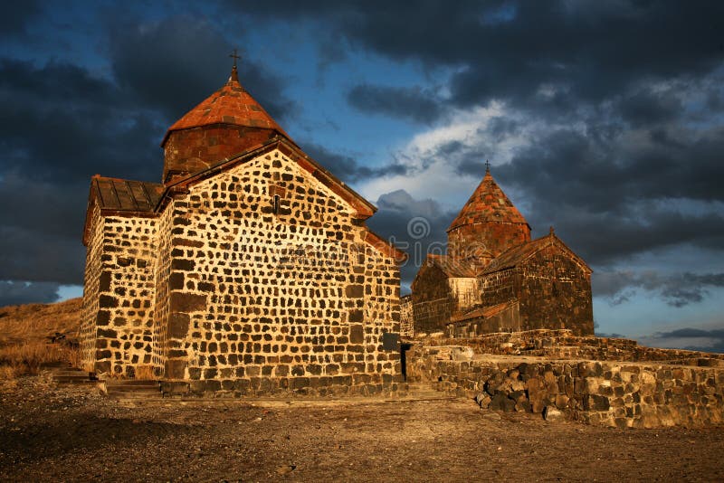 Old small stone church in Armenia stock images