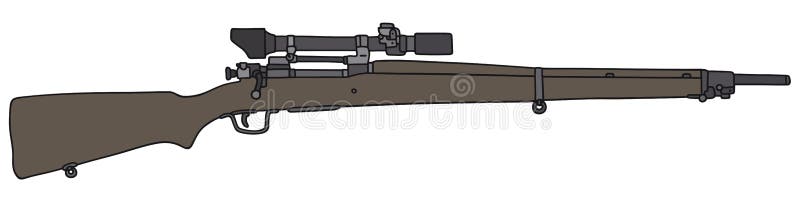 Hand drawing of an old military rifle wih telecopic sight - not a real model. Hand drawing of an old military rifle wih telecopic sight - not a real model