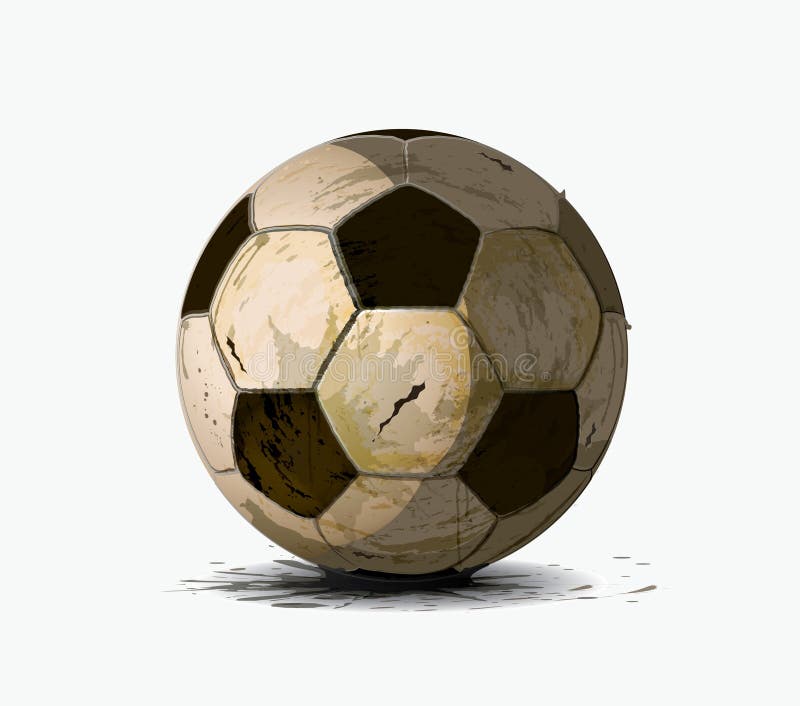 Viejo balón de fútbol dibujo sobre el blanco.