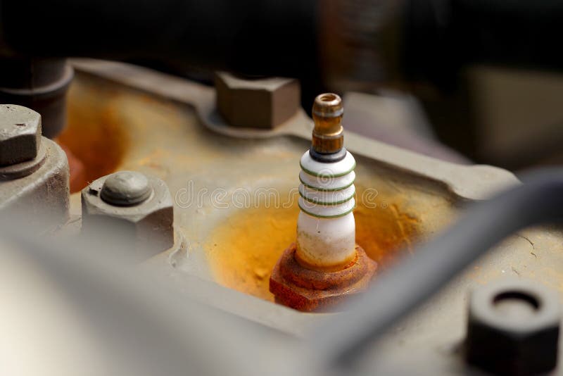Old spark plug of an vintage car royalty free stock images