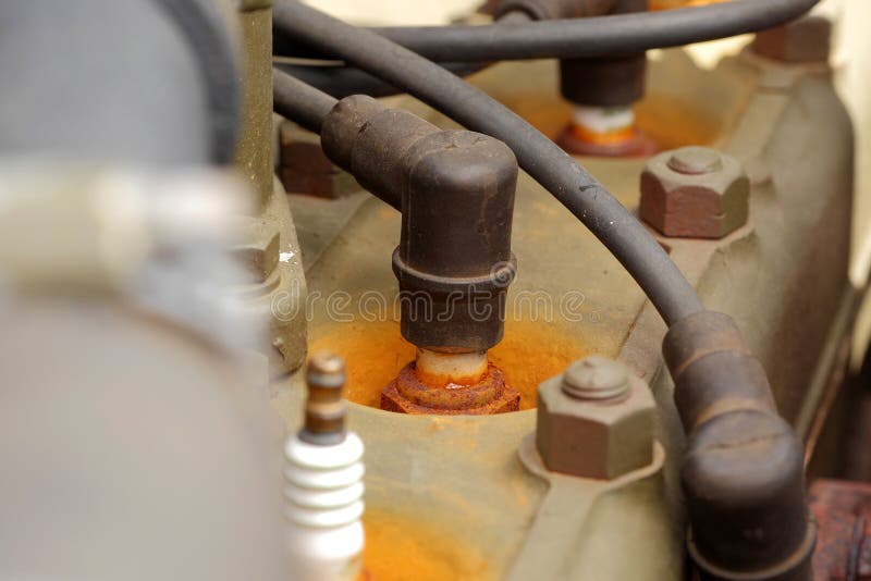 Old spark plug of an vintage car stock photo