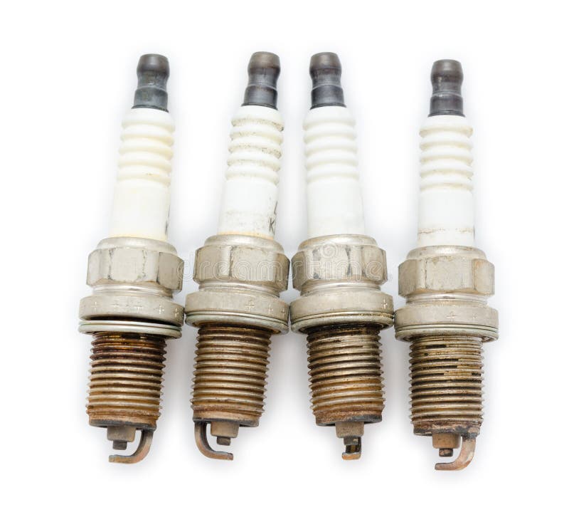 Old spark plugs, top view stock photo. Image of service 28175686