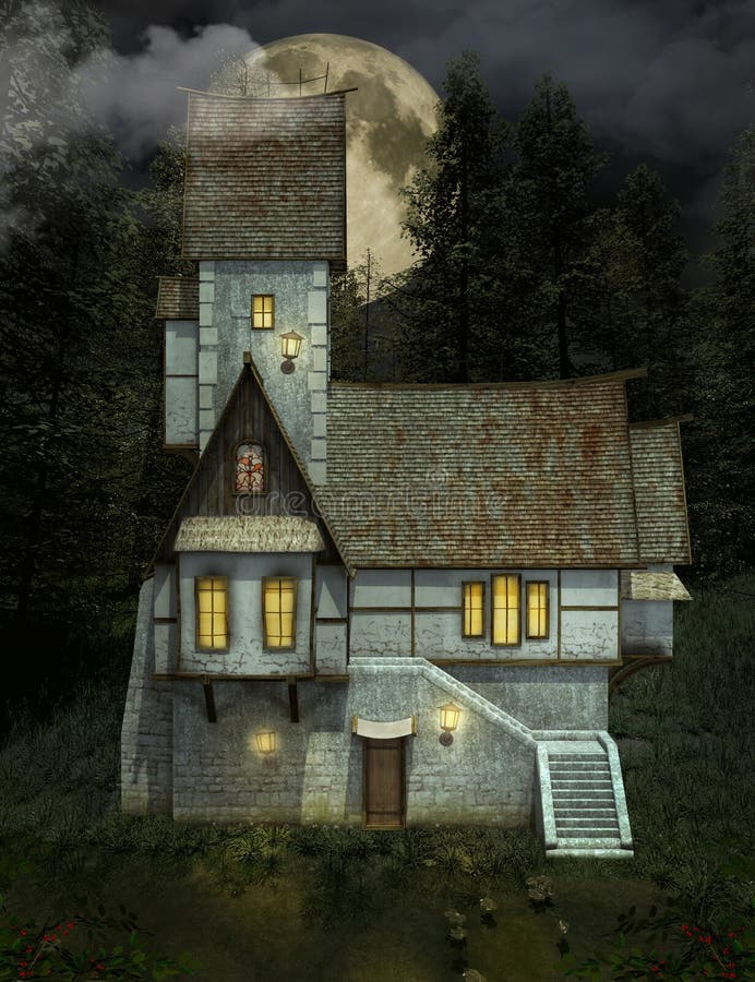 Old spooky house under the moonlight