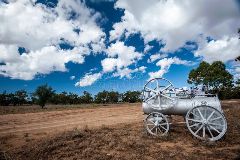 Steam engine at the entrance to an outback sheep and cattle station in Australia stock images Steam engine at the entrance to an outback sheep and cattle station in Australia stock images