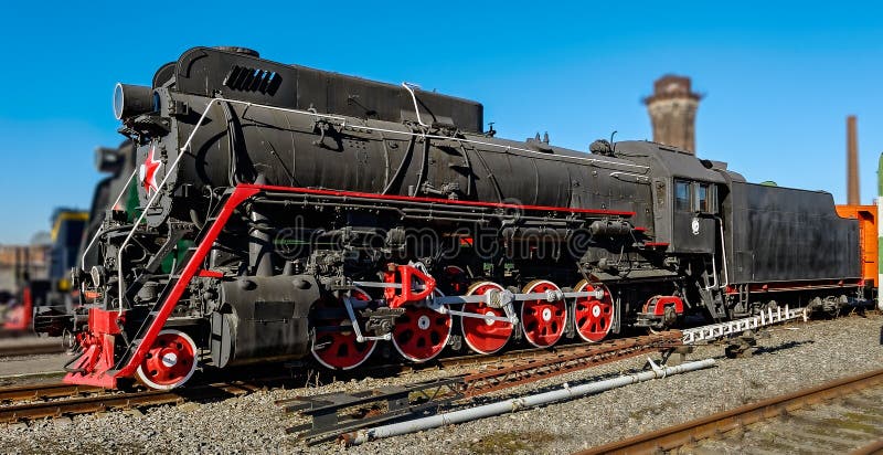 Old steam locomotive in the depot