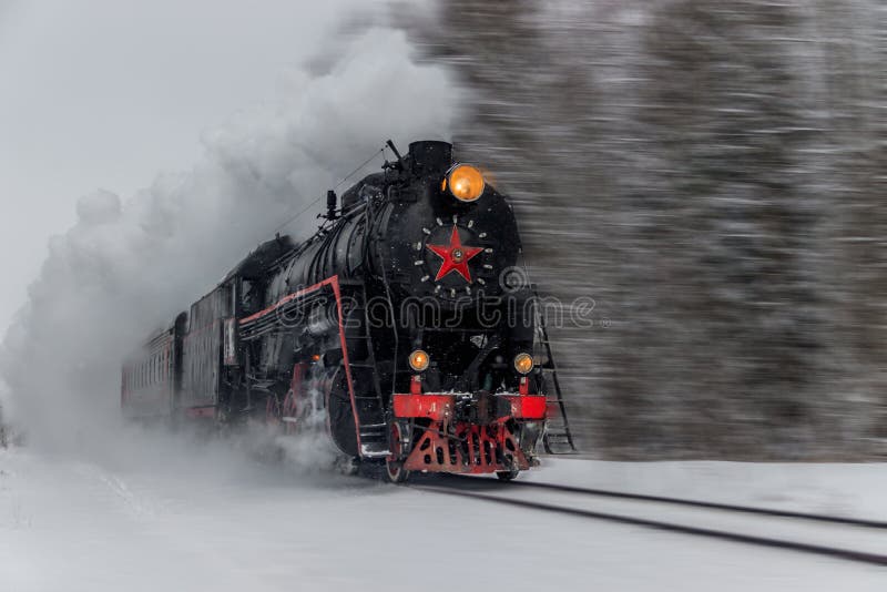 Old Steam Locomotive Locomotive By Rail In The Winter In The Woods