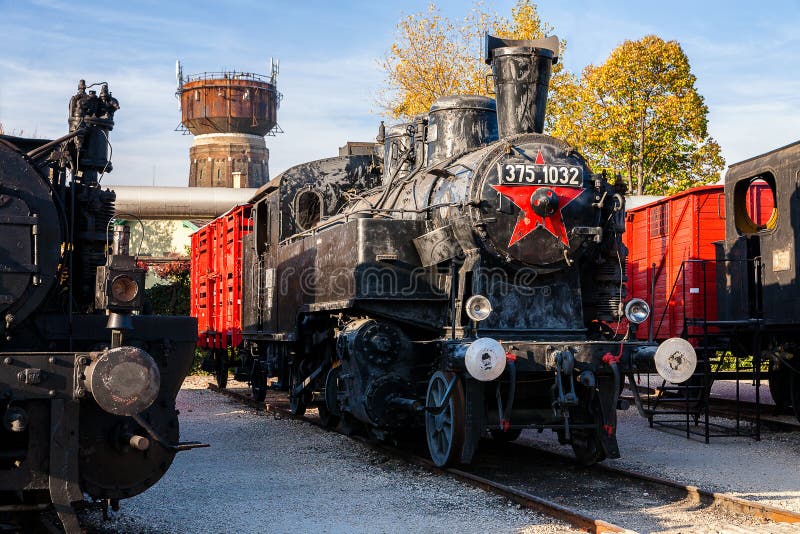 Old steam locomotive in train museum, Budapest