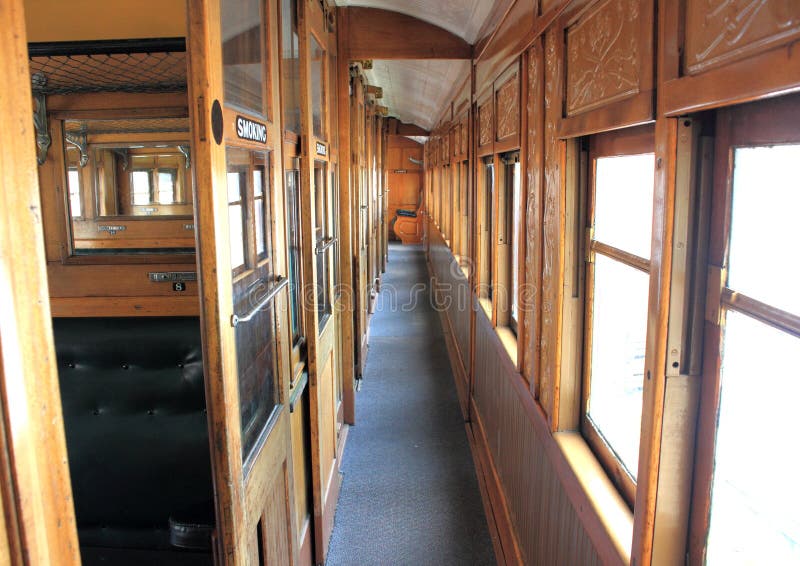 Old steam train interior corridoor