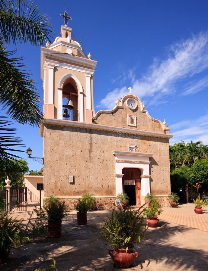 Old stone church in El Quelite stock image