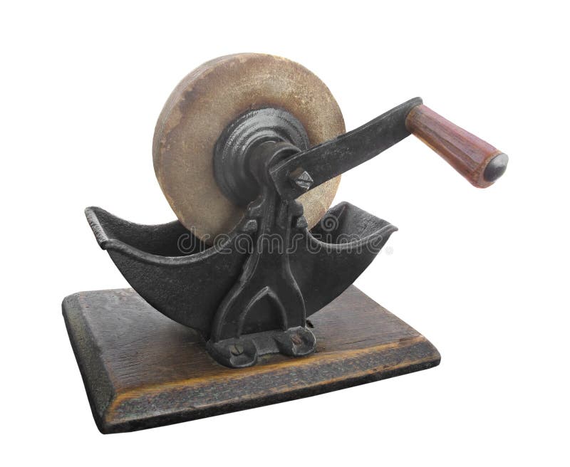 Old stone sharpening grinding wheel isolated.
