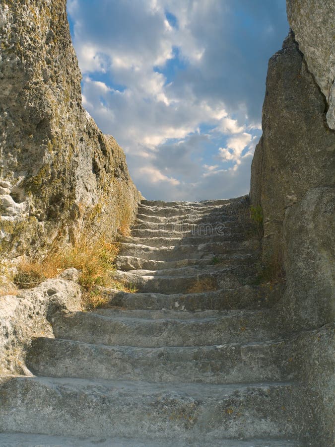 Old stone staircase to sky