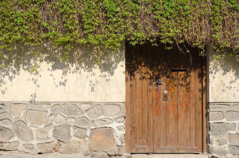 Old stone wall and wooden door, Plovdiv