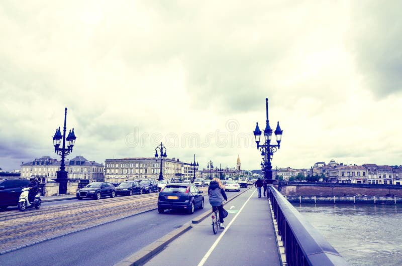 Old stony bridge in Bordeaux