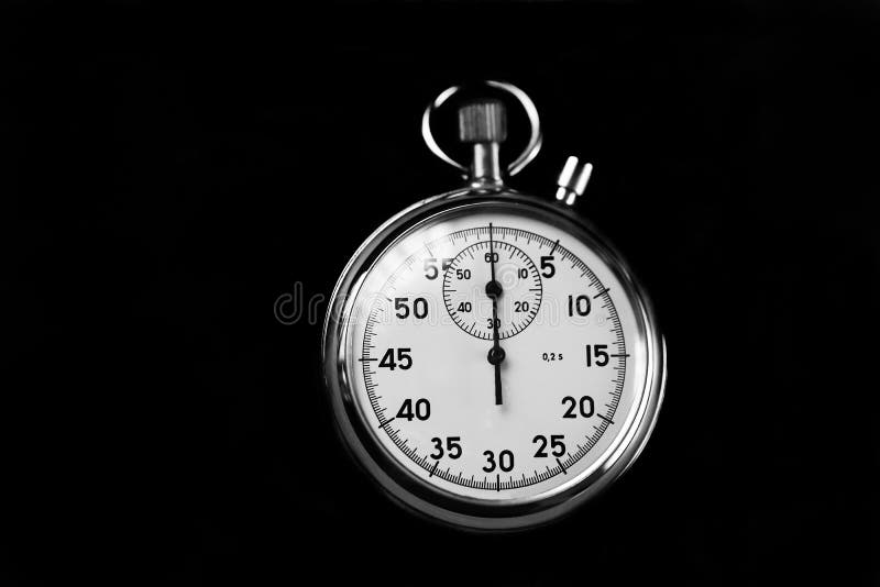 Old Stopwatch Isolated on Black Background Top View Stock Image ...