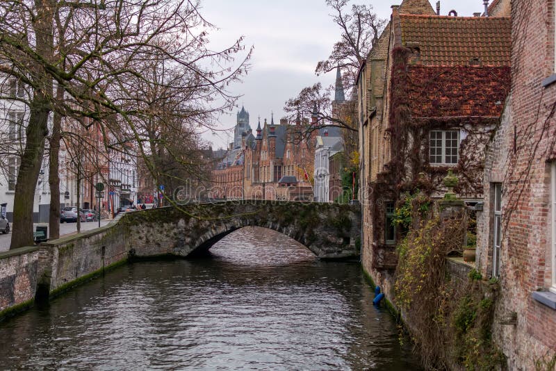 Old street of Bruges with traditional medieval houses stock image Old street of Bruges with traditional medieval houses stock image