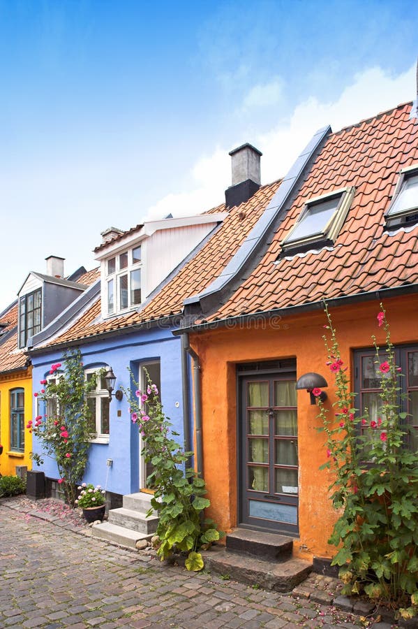 Old street and houses stock photos