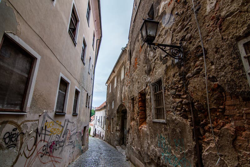 Old damaged street in Maribor City, Slovenia