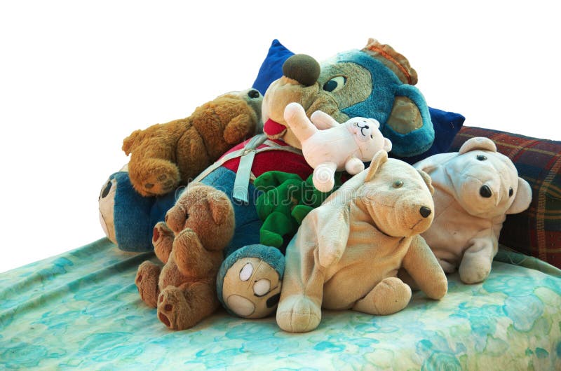 Old Stuffed Animals on a Bed Stock Photo Image of retro, child 31070182