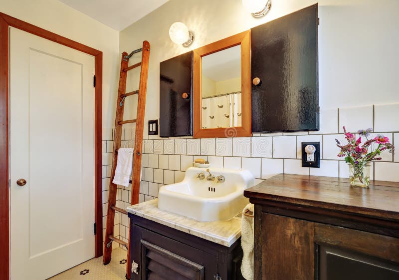 Old style bathroom interior with vintage washbasin