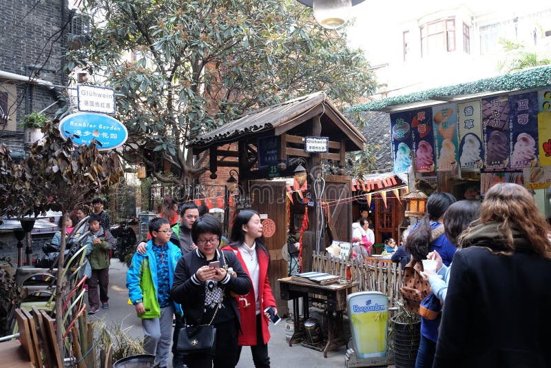 Old style colonial era buildings in the Xintiandi district, famous tourist attraction in Shanghai