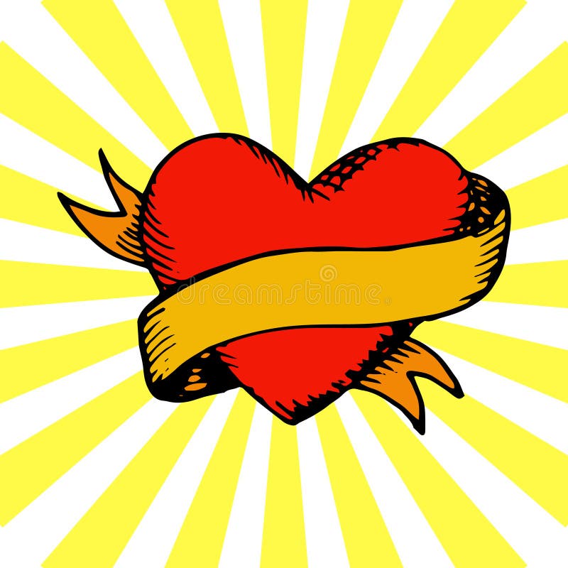Heart with Ribbon in Tattoo Style on Old Paper. Stock Vector