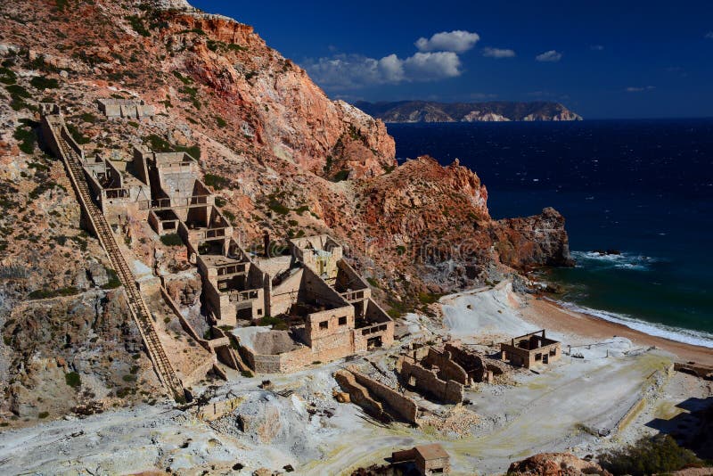 Old sulfur mine in Paliorema. Milos. Cyclades islands. Greece