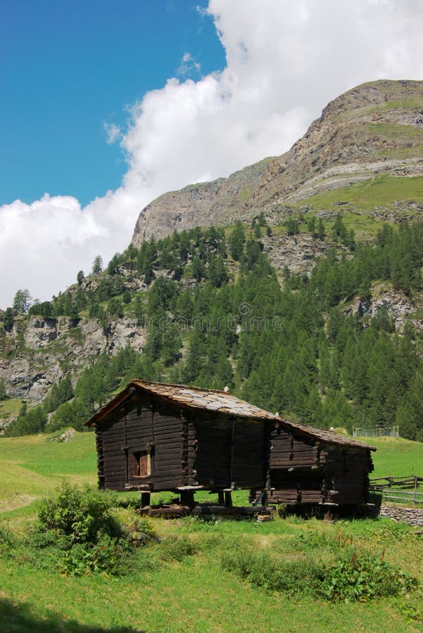 Old swiss hut in mountains