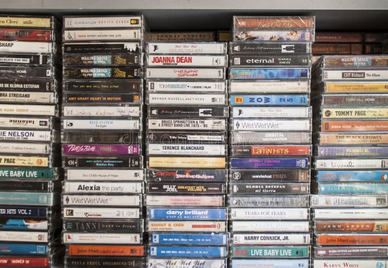 Old tape cassettes on a store
