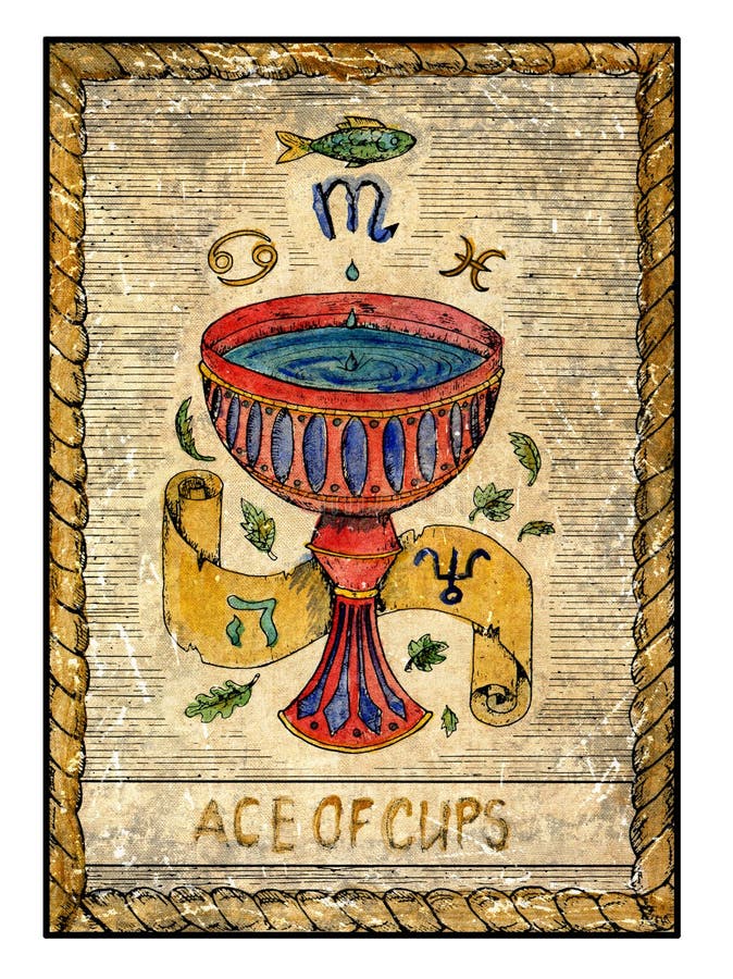 Old tarot cards. Full deck. Ace of Cups